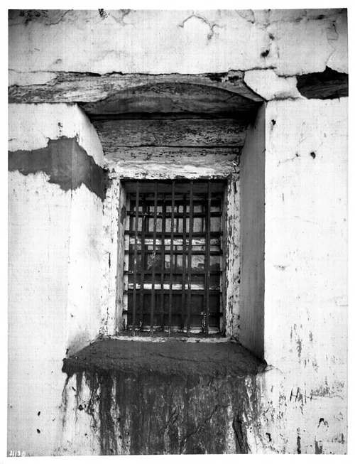 Sacristy window of Mission San Luis Obispo de Tolosa, ca.1906 (CHS-4135)